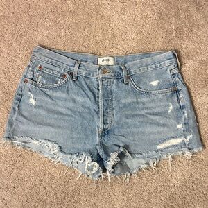 Agolde Women's Frayed Hem Jean Shorts - Light Blue